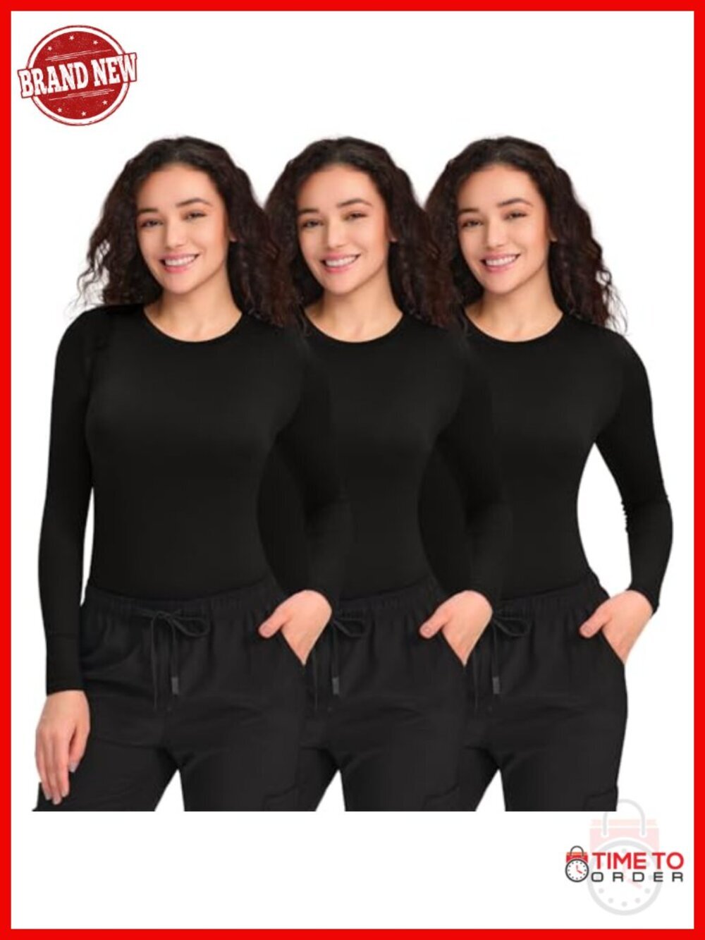 3 Pack Scrub Undershirts Long Sleeve Slim Fit Underscrub Tee